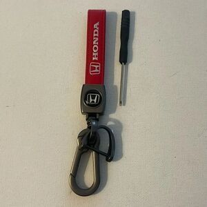 Honda Logo Key Fob Keychain in Red Leather NWT